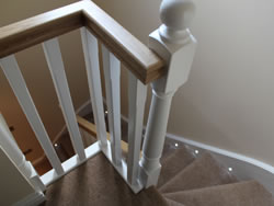 The lit stairway in Kingston lodge Self Catering in Orkney